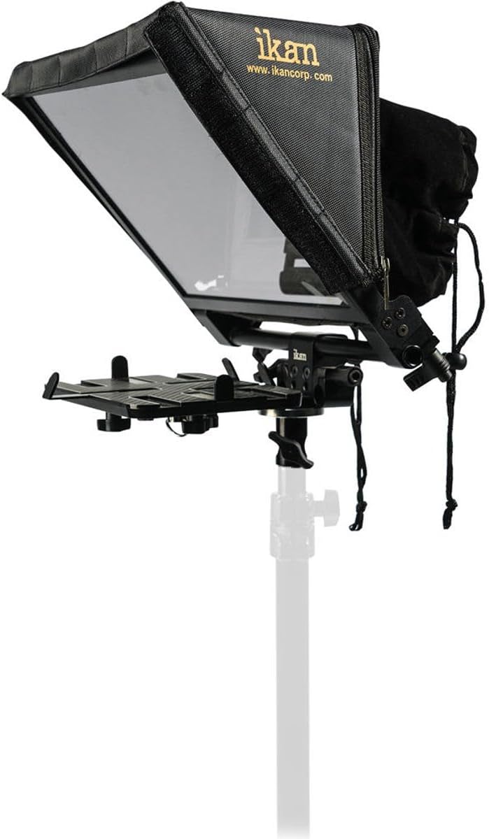 Ikan Elite Tablet Teleprompter for Light Stands, Supports Ipad, Android, and Windows Tablets, Foldable Glass Frame (PT-Elite-LS) – Black