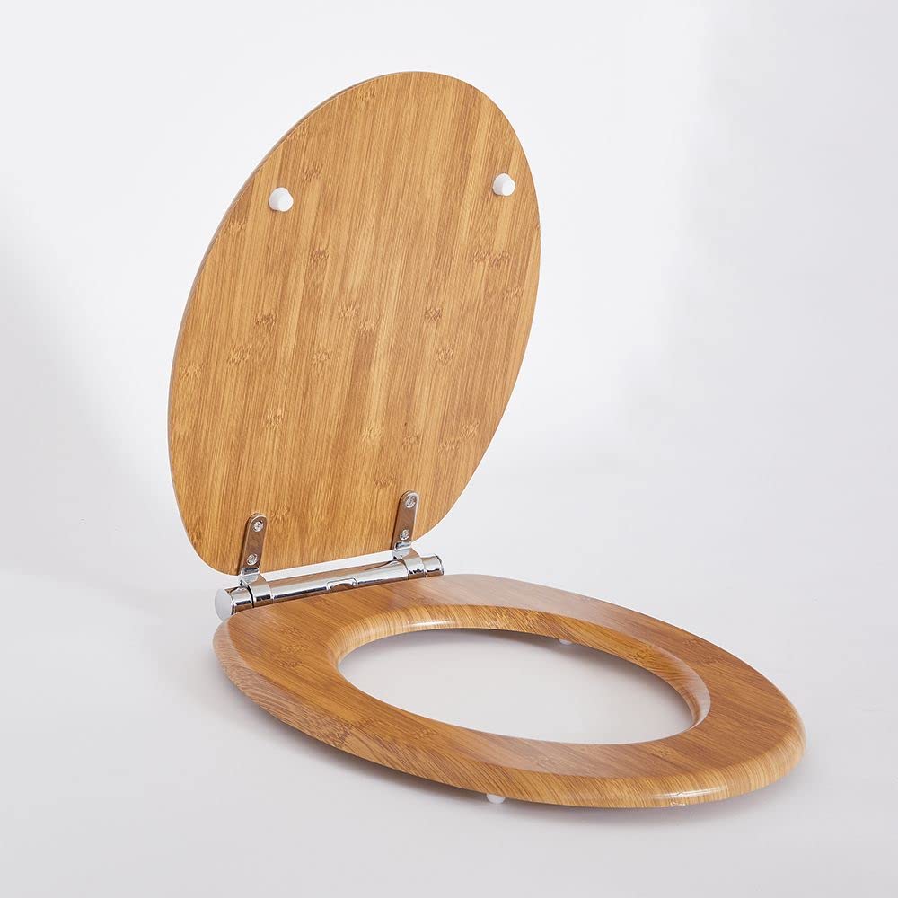 Milano Chrome Richmond 375Mm X 435Mm Oak Effect Toilet Wc Seat Top Fix Soft Close Hinges