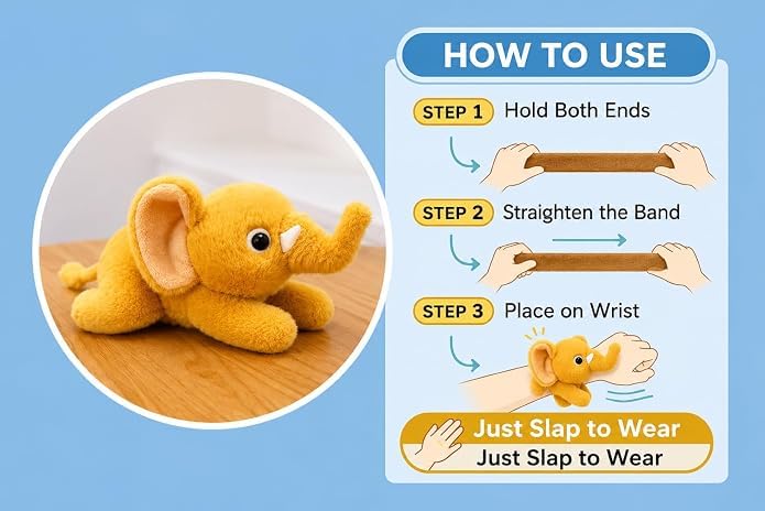 Image of Kids Soft Animal Stuffed Toy Slap Bands Wristbands | Cute Plush Wearable Toy Bracelet for Girls and Boys | Birthday Party Favors, Return Gifts, Stocking Stuffers
