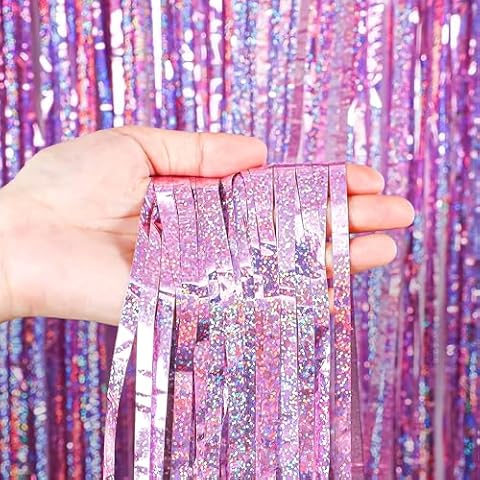Shimmer Wall Curtain Backdrop (2 Pack, 9.8 x 3.3 ft), Purple Streamers Curtain for Birthday Party Decorations, Photo Booths & Theme Parties, Tinsel Foil Fringe Party Supplies by PixiPy Cover