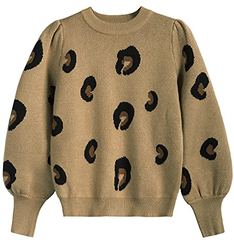 Danna Belle Little Girl Crew Neck Leopard Casual Sweater Cute Shirts for Girls 10-12Year Old