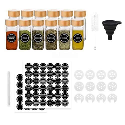 Botes Especias Cristal con Tapa de Bambú 12pcs, 120mL