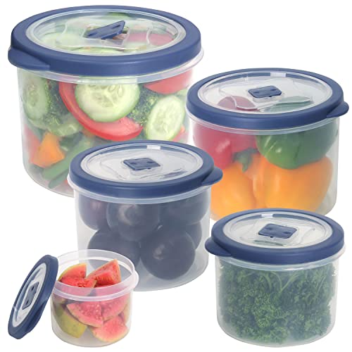 FNG8 Kunststoff-Frischhaltedosen mit Deckel [5er-Set] - Rundes Luftdichtes Dosen Set mit Dampföffnungen - Kühlschrank-, Gefrierschrank-, Mikrowellen- und Spülmaschinenfest - BPA-frei Cover