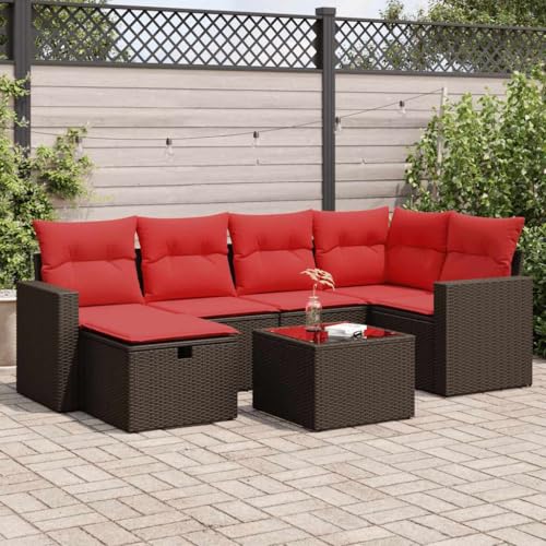 QJBSAVVA 7-TLG. Gartenlounge Braun 55-65 cm breit Polyrattan...