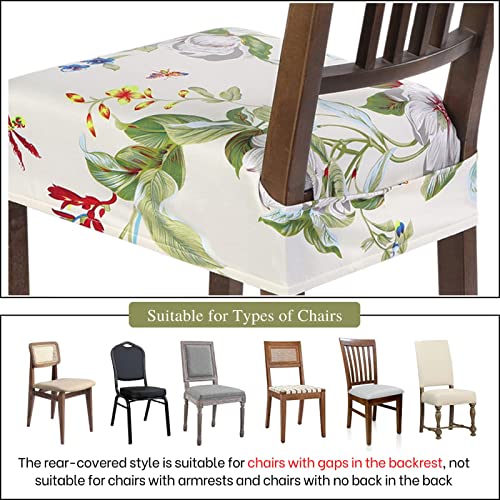 Image of SearchI Dining Chair Seat Covers Set of 8, Rear Covered, Beige Flower