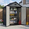 ZYJOYY Outdoor Storage Shed 6x4.4 FT with Floor, 16mm Resin Tool Shed for Backyard, Garden, Waterproof Lockable Storage House with Window & Vents for Patio Furniture, Bikes, Lawn Equipment, Dark Grey