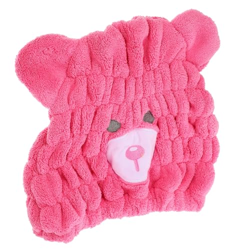 ARTSEWPLY Gorro para Secar el Cabello Coral Polar Superabsorbente Diseño de Oso Color Rosa Fucsia Toalla Rápida y Suave para Uso Diario Casa o Viaje
