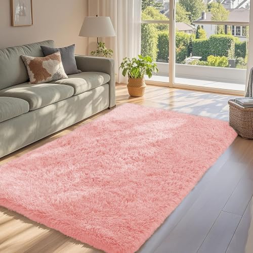 Image of INSPIRE HOMEWARE Rugs Living Room 80x150 cm Soft Plush Pink Area Rugs for Bedroom - Modern High Pile Carpet for Lounge Fluffy Rug for Kids Room Non Shedding Carpets for Dining Room