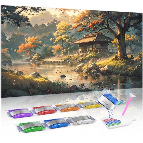 Kit de pintura con diamantes Jumpdot para diseñar tu propio cuadro de cabaña en el bosque 5D