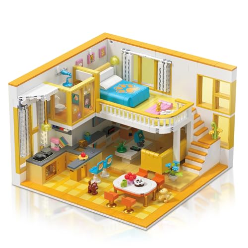 Hallisun Kit de Mini-Blocs Friends House, Maison de Rêve en Cartoon Cottage Modulaire, Jouet Éducatif en Briques à Jouer pour Enfants et Adolescents à partir de 8...