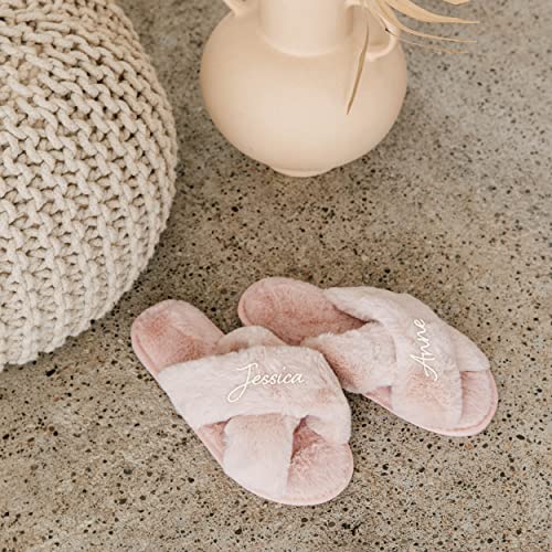 WEDDINGSTAR Blush Pink Custom Printed Plush Crossband Slide House Slippers2