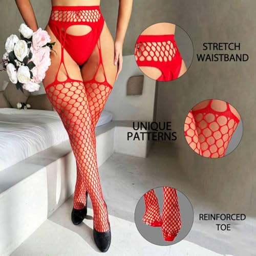Fishnet Thigh High Stockings Red High Waist Tights Fishnet Lingerie for Women3
