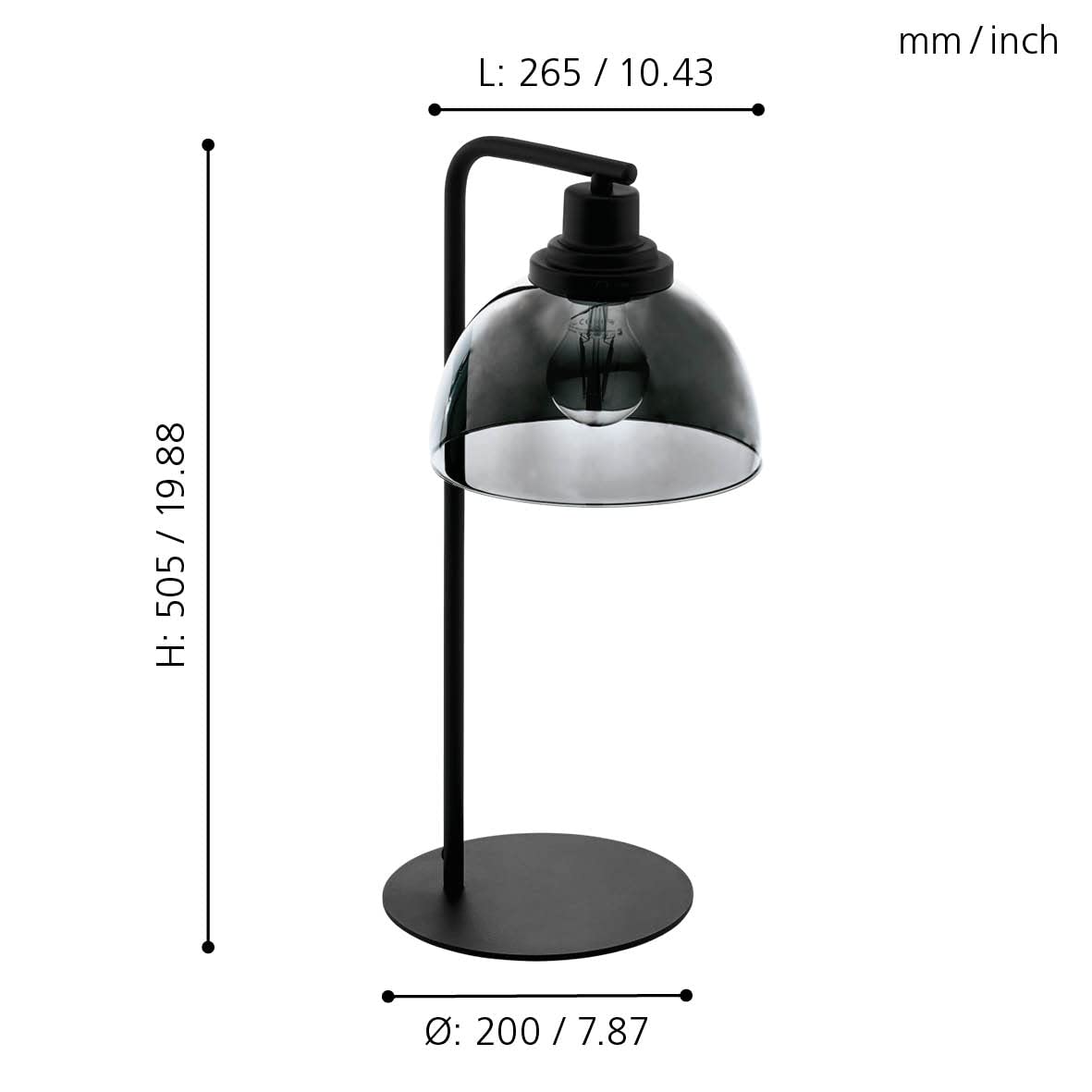 EGLO lampa stołowa Beleser | lampka nocna z przydymionego szkła w kolorze czarno-transparentnym i metalu w kolorze czarnym, oświetlenie z wyłącznikiem do