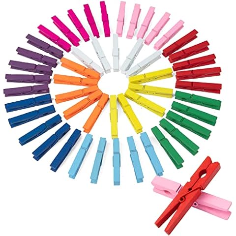 2.87'' Clothes Pins Wooden Colored Clothespins, 50pcs Mini Clothes Pins for Photo Wooden Clips Hanging Clips Color Clothes Pins for Classroom, Crafts, Baby Shower, Line Drying Laundry, Outside Cover