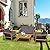 PATIOJOY 4 Pieces Outdoor Acacia Wood Furniture Sofa Set, Outdoor PE Wicker Conversation Set with Coffee Table and Soft Cushions for Garden, Poolside and Backyard (1, Grey)