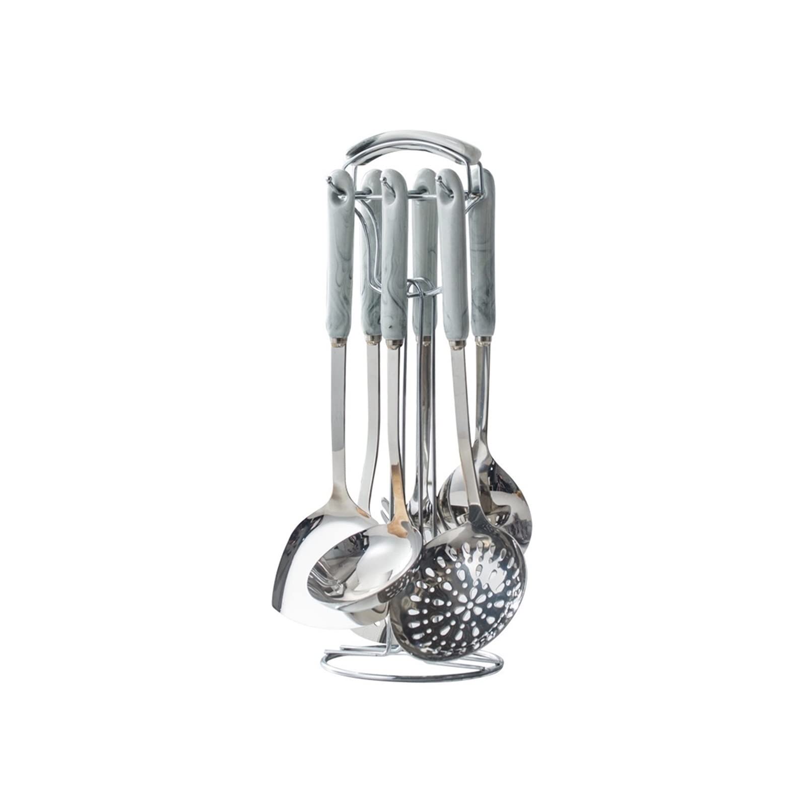 Kochlöffel und Pfannenwender aus Edelstahl, Kochutensilien, 7-teiliges Set, Küchenwerkzeuge und -geräte (Silber)