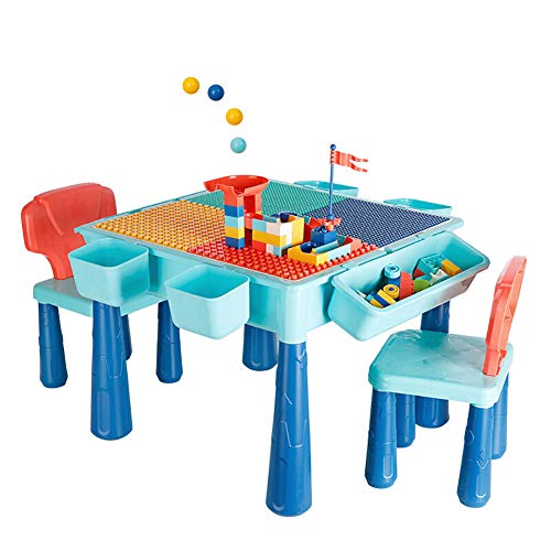 Preisvergleich Produktbild HGFDSA Bausteine Tisch, Kinderpuzzle Zusammengebauter Spieltisch Lerntisch Aufbewahrungstisch mit Zwei Stühlen