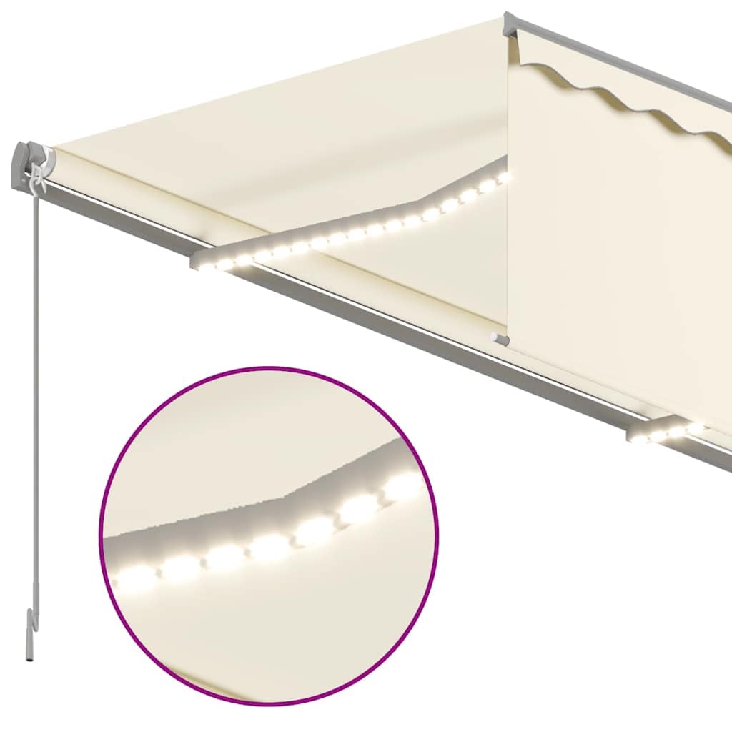 Ręczna zwijana markiza zewnętrzna z roletą i oświetleniem LED, 3,5 x 2,5 m, kremowa, ręcznie zwijana markiza z oświetleniem LED, markiza z korbą ręczną i lampami solarnymi,