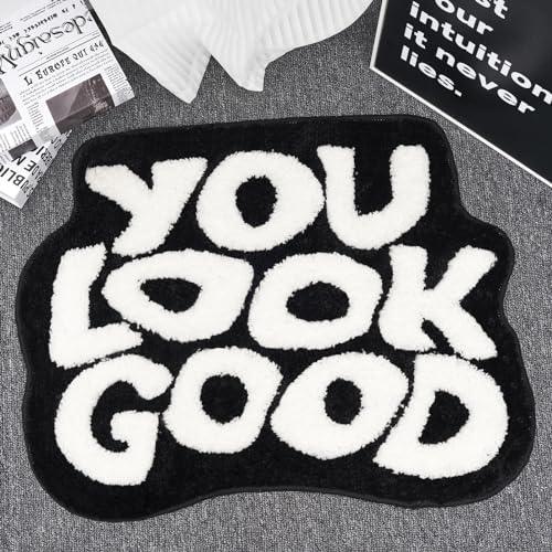 ELDONE You Look Good Bath Mat - Cool Black and White Bathroom Rugs Non Slip Washable, Black Bathroom Decor, Hypebeast Bedroom Decor Aesthetic, Cute Funny Funky Trendy Bathroom Mats 25