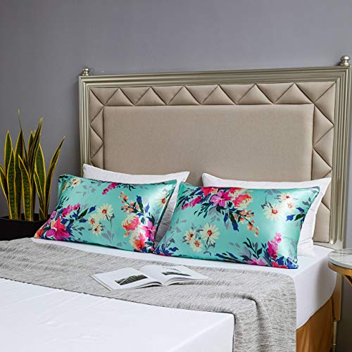 Image of MR&HM Satin Pillowcase for Hair and Skin, Silk Satin Pillowcase 2 Pack, Standard Size Pillow Cases Set of 2, Silky Pillow Cover with Envelope Closure (20x26, Vintage Floral)