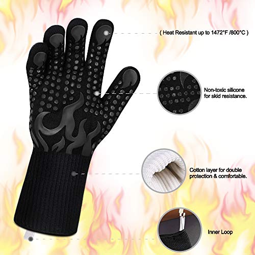 Image of Comsmart BBQ Gloves, 1472F Heat Resistant Silicone Non-Slip Oven Mitts, Long Kitchen Gloves Perfect for Grilling, Cooking, Baking, Cutting