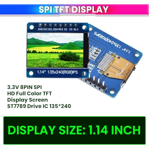 Image of amiciVision 1.14 Inch IPS Full-Color TFT Display Module | 135x240 HD Resolution | ST7789 Driver IC | 3.3V 8-Pin 4-Wire SPI Interface LCD Screen for Ardiuino, ESP32, Pi & DIY Electronics Projects