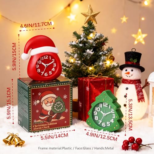 Image of AYRELY Christmas Alarm Clock Gift Set - 2 Silent Analog Clocks (Santa Hat & Christmas Tree), Ready-to-Gift Holiday Edition for Kids & Family, with Festive Gift Box