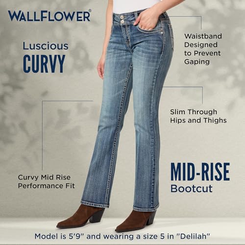 Image of WallFlower Luscious Curvy Bootcut Jeans for Women, Mid-Rise Insta Stretch Denim, Size-Inclusive Juniors Jeans
