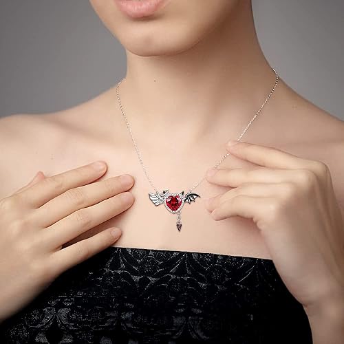 Miniatura 2 de Collar de medio ángel y medio diablo, símbolo de amor y ángel y diablo, colgante de alas de demonio, plata de ley, joyería de murciélago de Halloween