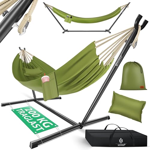 KESSER® Hamac Lake avec Support | Hamac Double pour 2 Personnes, Structure Stable, capacité de Charge de 200 kg, Taille XXL | Kaki