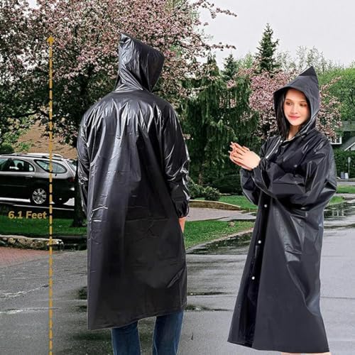 Hafif Taşınabilir Yağmurluk, Tekrar Kullanılabilir Unisex Yağmurluk,Uzun Panço Kadın Erkek Açık Ceketler Kapüşonlu Yağmurluk Eva Kumaş Yürüyüş, Kamp, Bisiklet için En İyisi, siyah, One Size - Görsel 2