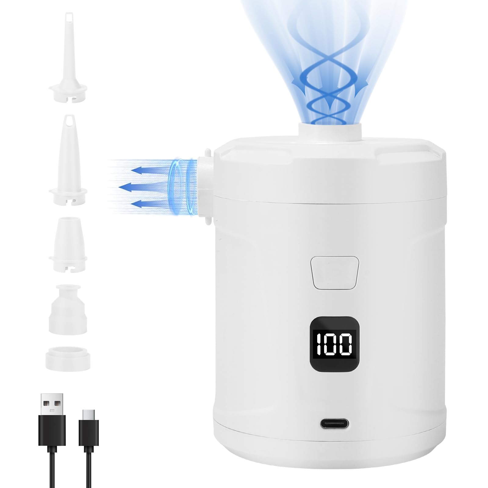 Portable Air Pump for Inflatables: Upgraded 5200mAh Type-C Rechargeable Battery Powered Ultra-Mini Electric Air Pumps with 5 Nozzles for Camping Mattress Swimming Ring (White) โ image 1