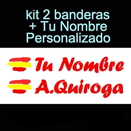Vinilin Pegatina Vinilo Bandera España + tu Nombre - Bici, Casco, Pala De Padel, Monopatin, Coche, Moto, etc. Kit de Dos Vinilos (Rojo)