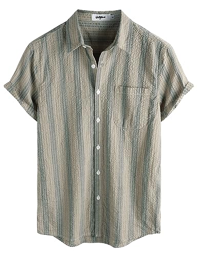 Image of VATPAVE Mens Striped Summer Shirt Casual Button Down Short Sleeve Beach Shirts Cotton Shirts for Men