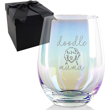 Rainbow Etched Wine Glass: Perfect Gift for Doodle Moms