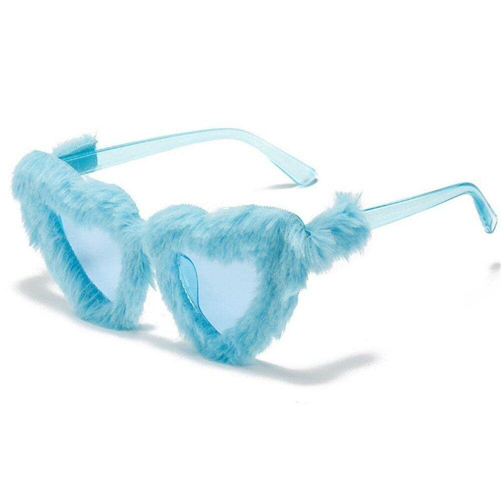 Baokuan Women Plush Fuzzy Heart Sunglasses Punk Soft Shades Rave Party Glasses Masquerade Eyewear