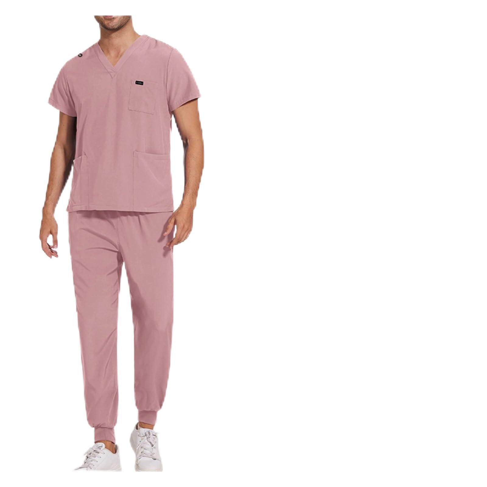 Top de Trabajo, Pantalones, Uniformes médicos for Enfermera, Conjunto enfermería Unisex, Ropa Trabajo for Hombre, Bata for para AtencióN MéDica, SalóN De Belleza(Pink,XL)