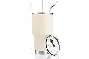 Stanley Cream Vacuum Insulated Tumbler, 30oz, Stainless Steel, with Straw Lid and Cleaning Brush