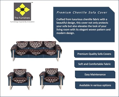 Image of Premium Chenille Woven Anti-Slip 5 Seater Sofa Cover with Armt Rest | L-Shape Sofa Seat Protector for Living Room | Durable & Stylish Slipcover - Brown - Phoolkar