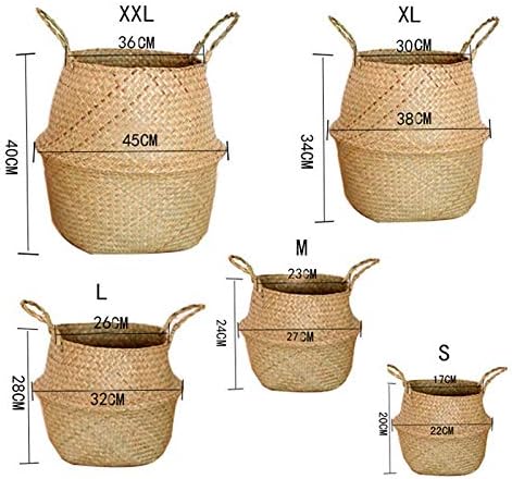 Miniatura 2 de Cesta plegable de hierba marina, cesta de mimbre tejida natural, cesta para el vientre, para almacenamiento, picnic, cubierta de maceta y decoración