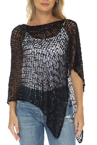 SHU-SHI Summer Ponchos For Women Lightweight Sheer Popcorn Knit Sweater Cape Pullover