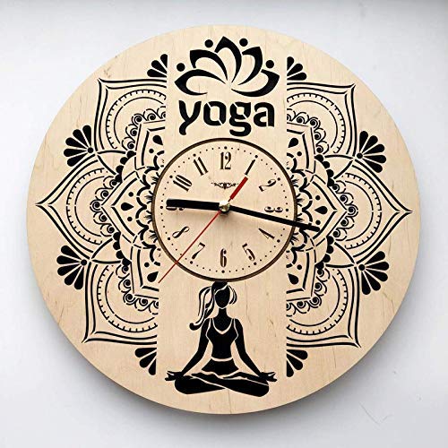 Mandala Fitness Yoga Poses Wall Clock Eco Wood - Unique Rakhi Gifts Original Presents - Home Decor and Wall Art Design Living Room Kitchen Bedroom Kids -