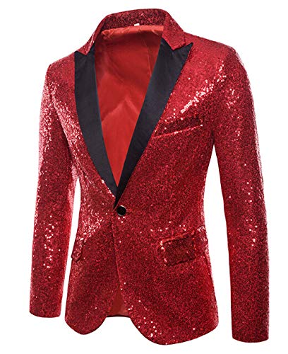 FeMereinaMen's Shiny Sequins Suit Jacket Blazer One Button Tuxedo for Party,Wedding,Banquet,Prom