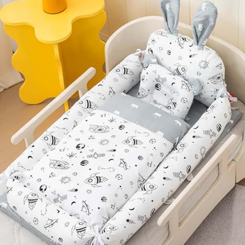 Youluckベビーベッド 新生児 添い寝 簡易ベッド 枕付き ベッドインベッド 持ち運び 携帯型ベビーベッド ウサギの耳の形 かわいい ベビー布団 通気性 取り外し 洗える可能 0-8ヶ月 出産祝い(クラウン、88*50*12cm) (灰色の王冠) [並