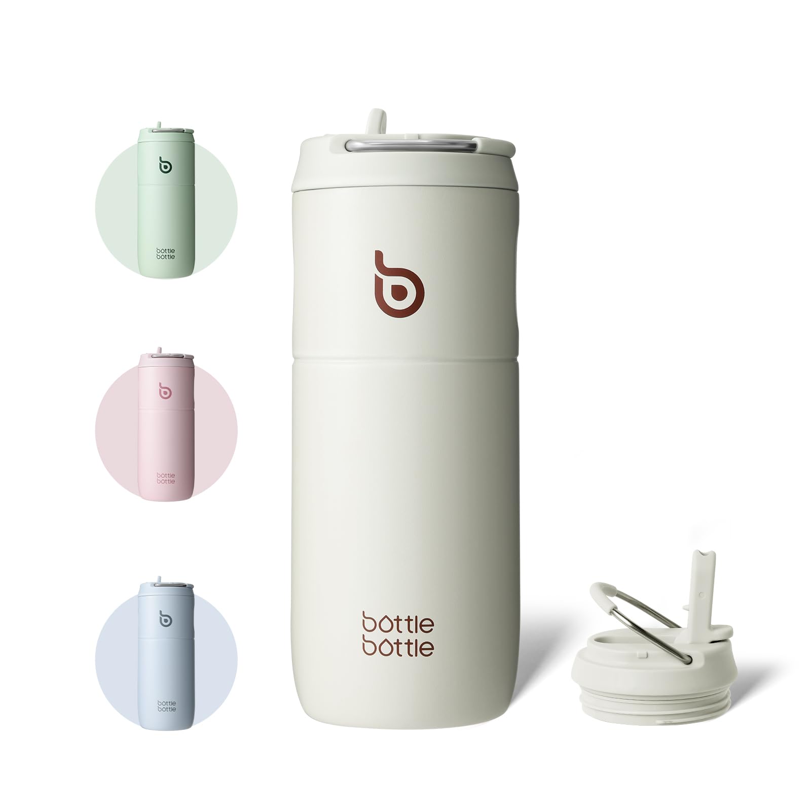 Bottle Bottle Insulated Water Bottle 500ML with Straw and Lid Stainless Steel Sports Drink Flasks with Handle (Baby Gray)