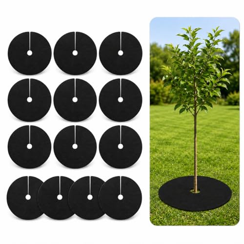 MAQIHAN 13 PCS Tree Ring Mulch Mat - Root Barrier Tree Protectors Weed Mat for Garden Fabric Weed Barrier Ring Tree Rings Landscaping Non Woven Black Mulch for Garden 12.6inch Landscape Decor
