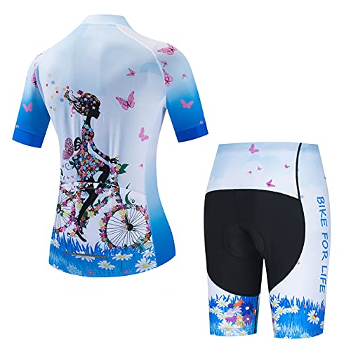 Hotlion Conjunto de camisa de ciclismo feminino manga curta roupas de bicicleta com bolso, D31cf2298