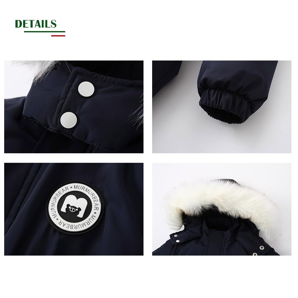Baby Jungen Schneeanzug mit Kapuze Schneeoverall Baby Winteroverall Winddichte Warme Skianzug Mädchen Fleece Dicke mit Fellkragen Kapuze
