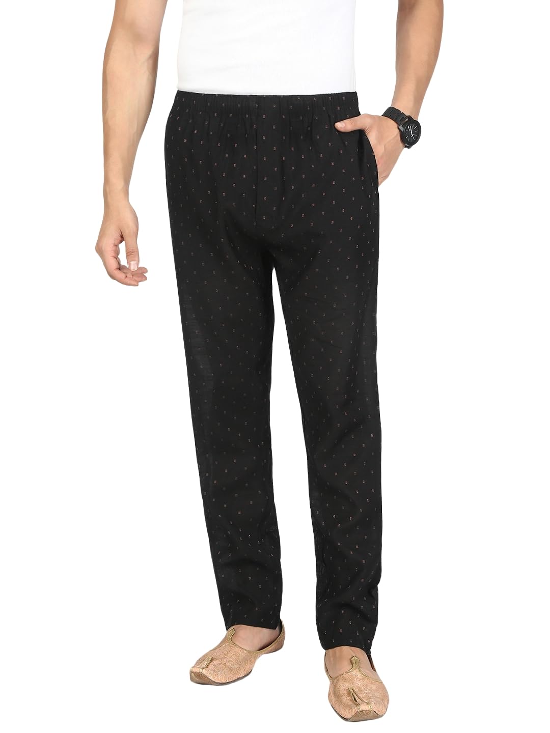 Men Printed Pyjamas with Button Placket and 2 Side Pockets(Black;L)-image-15