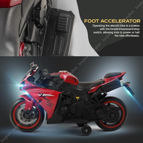 Image of Baybee R7 Baby Battery Operated Bike for Kids with Foot Accelerator & Music | Rechargeable Ride on Toy Bike with LED Light | Baby Electric Bike for Kids to Drive 1 to 3 Years Boys & Girls (Red)